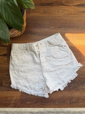 Wild Fable White High-Waist Frayed Denim Shorts